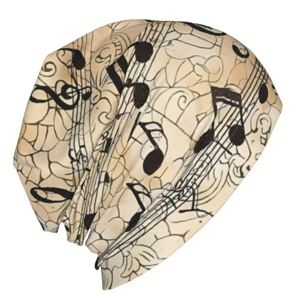 Musical Note Pattern Slouch Beanie - Picture 4 of 4